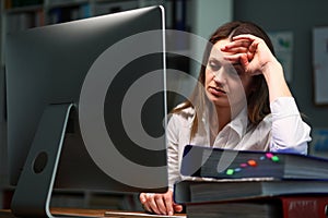 Woman tired checking documents, closed her eyes