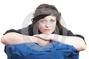 Woman tired and shoulder bag isolated