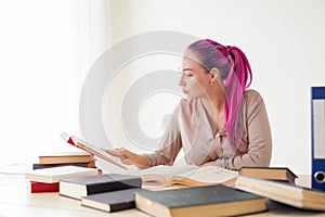 Woman tired work in the Office and reading books