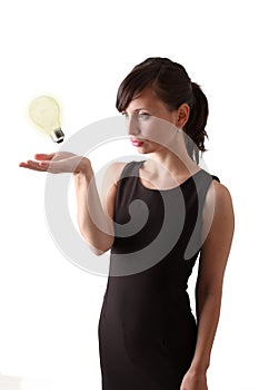 Woman with to the illuminated bulb