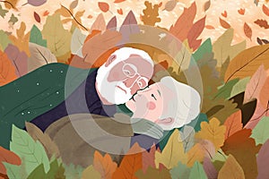 woman retired man together bed mature couple love asleep happy bedtime old. Generative AI.