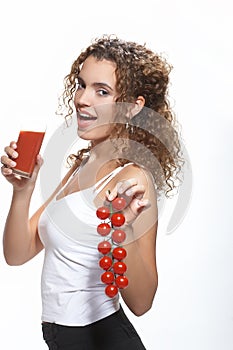 Woman with tomato juice