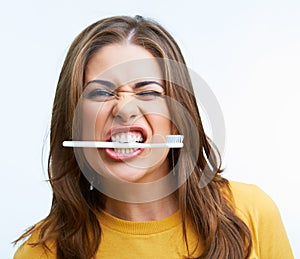Woman with toothy brush
