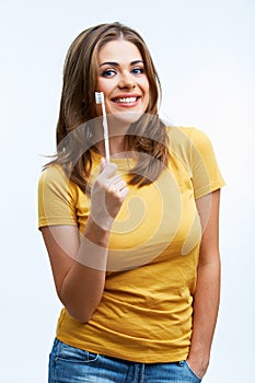 Woman with toothy brush