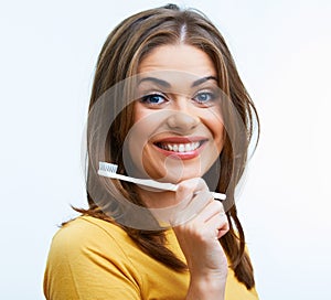 Woman with toothy brush.