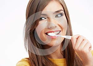 Woman with toothy brush.