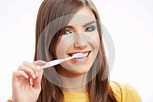 Woman with toothy brush.