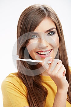 Woman with toothy brush.