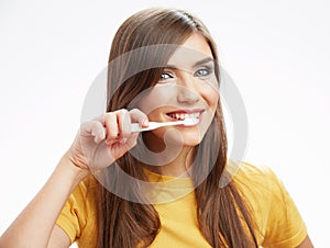 Woman with toothy brush.