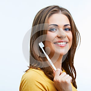 Woman with toothy brush.