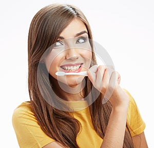 Woman with toothy brush. Isolated