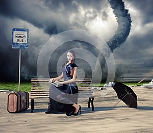 Woman and tornado