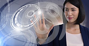 Woman touching circle interface