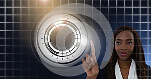 Woman touching circle interface