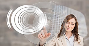 Woman touching circle interface