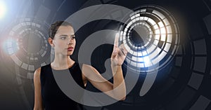 Woman touching circle interface