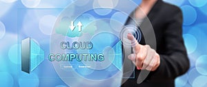 Woman touching a cloud computing concept