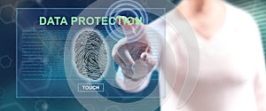 Woman touching a data protection concept