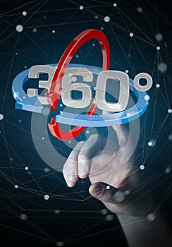 Woman touching 360 degree 3D render icon with her finger