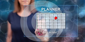 Woman touching an event adding on planner concept