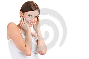 Woman touching her face