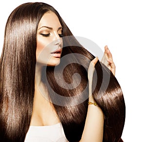 Woman touching her Long Hair