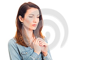 Woman touching her wedding ring thinking about marriage problems