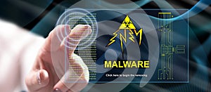 Woman touching a malware concept