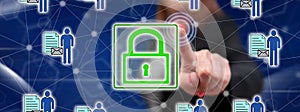 Woman touching a personal data security concept