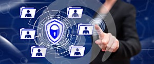 Woman touching a personal data security concept
