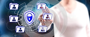 Woman touching a personal data security concept
