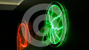 Woman touching plasma panel display