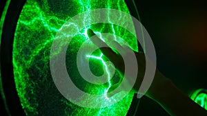 Woman touching plasma panel display