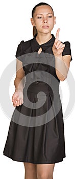 Woman touching virtual button