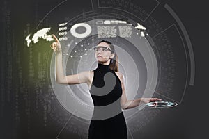 Woman touching the virtual future interface