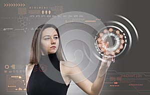 Woman touching the virtual future interface