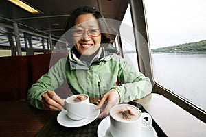 Woman on a tour boat, Lake District