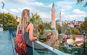 Woman tourist in Antalya city