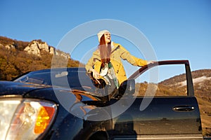 woman tourist black car nature travel adventure Lifestyle