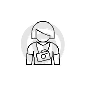 Woman, tourist, camera icon. Simple line, outline vector elements of tourism for ui and ux, website or mobile application