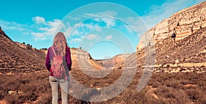 Woman tourist enjouing panorama view of Teruel in Spain