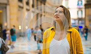 Woman tourist exploring Galleria Umberto