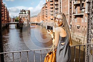 Woman tourist in Hamburg