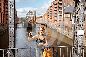 Woman tourist in Hamburg