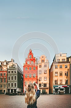 Woman tourist sightseeing Stockholm city Gamla Stan