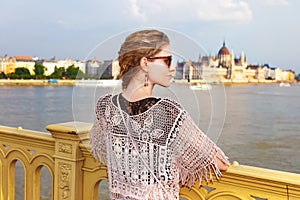 Woman tourist in sunglasses in Budapest Hungary