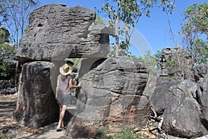 Woman tourist visit at The Lost City Litchfield National Park Northern Territory Australia