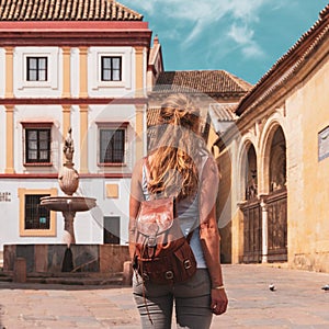 Woman tourist visiting city landscape of Cordoba