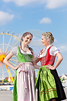 Woman in traditional Bavarian clothes outside