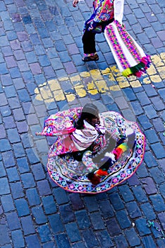 Woman In Traditional Costume Dancing Inti Raymi Festival Cusco